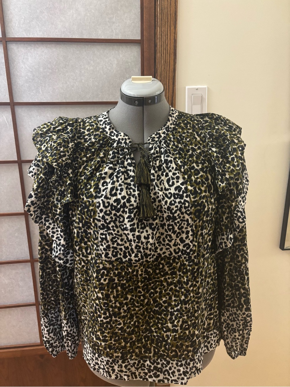 EUC Ulla Johnson Carissa 100% Cotton Green & Black Animal Print Blouse US 8